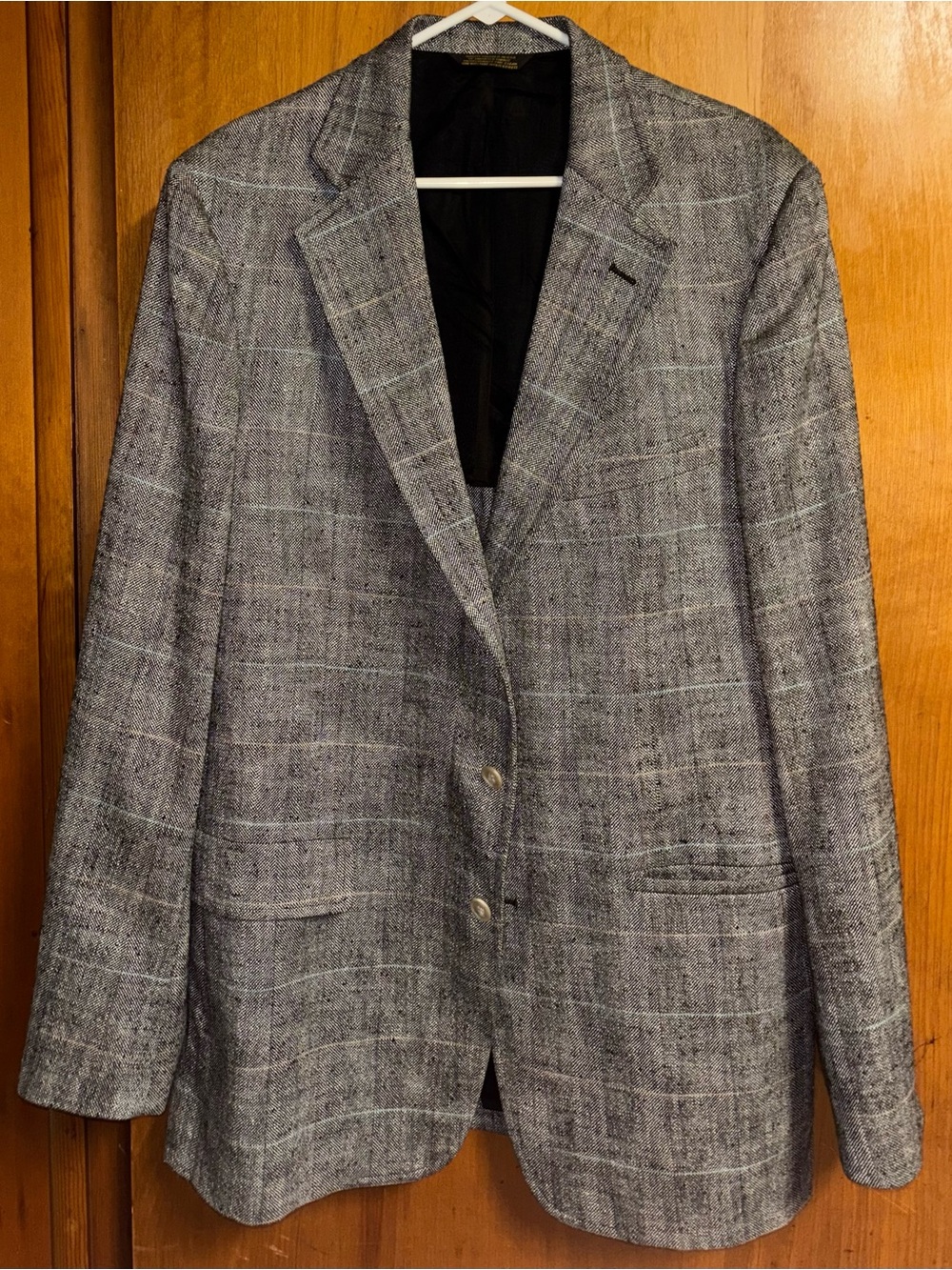 VTG John Weitz Palm Beach Gray Plaid Herringbone Blazer Sport Coat 46L 48L AS IS